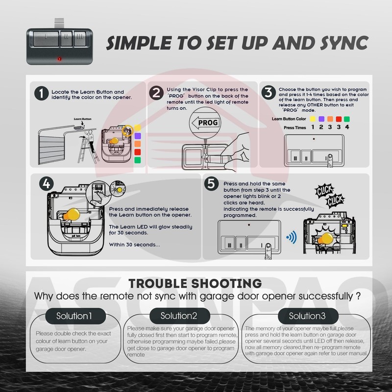 2Pack 953EV/EVC 953ESTD Universal Chamberlain Garage Door Opener Remote, 3-Year-Warranty