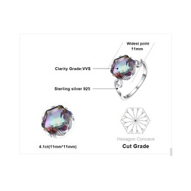 JewelryPalace Hexagon 5.7ct Real Rainbow Quartz Solitaire Ring for Women, Large Natural Stone, Colourful Women's Ring, 925 Silver Ring, Promise Women Jewellery, Girls, Rose Gold, Gemstone, Quartz