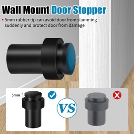KOLAKO Floor Door Stop, Door Stoppers for Bottom of Door, 2.5Inch Heavy Duty Modern Tall Rubber Door Bumper Wall Protector Cylindrical Black Floor Doorstops, 3 Pack
