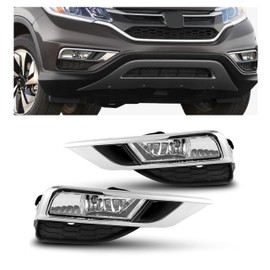 ECOTRIC Fog Lights Compatible with 2015 2016 Honda CR-V CRV Replacement for 33900T1WA11 33951T1WA11 HO2592140 HO2593140 Driving Bumper Fog Lamps + Bulbs + Switch(Clear Lens+Silvery bezel