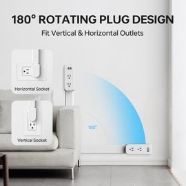 Electrical Outlet Extender Long Stick with 180° Swivel | Extends 23-35 in for Hard-to-Reach Places | 2 AC Outlets + 3 Ports (USB-C/USB-A) for Bed, Dorm, Office & Sofa