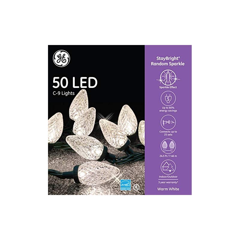 GE StayBright 50-Count 24.5-ft Random Sparkle Warm White C9 LED
