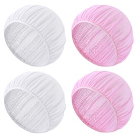 ElevateTech 4 Pcs Mesh Sleep Bonnet Hair Net Cap for Women Mesh Hair Net for Sleeping Night Sleep Cap Night Curly for Sleeping Cover(Pink,White)