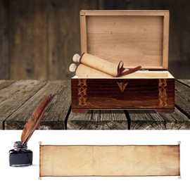 Kcgani 1 Pack Blank Scroll Paper with Wood Rods, Blank Paper Scrolls Wrapped on Wood Rod for Writing, Drawing, Calligraphy, Wedding Vows, Cosplay Prop, Renaissance, Invitation, 7.1 x 31.5 inch