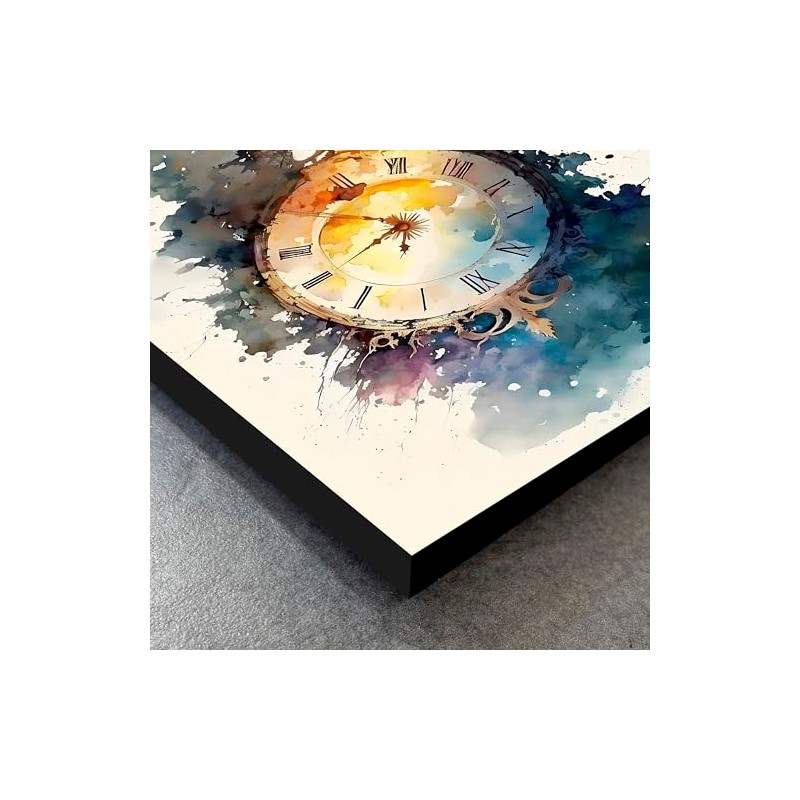 CUADRO DECORATIVO RELOJ ANTIGUO PARED ACUARELA (40X27CM)