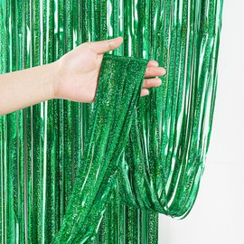Green Backdrop Streamers AILEXI 2 Pack 1 m x 2 m Metallic Tinsel Foil Fringe Curtains for Photo Booth Party Decor