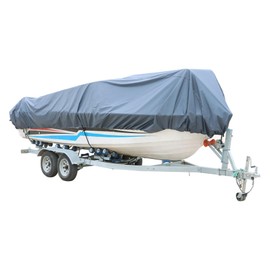 17-19FT 210D Grey Heavy Duty Trailerable Boat Cover Replacement for V-Hulll Fishing Boat V-Hull Tri-Hull Runabout Bass Boat Fish Pro-Style Bass Boats