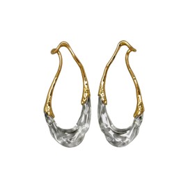 Molten Liquid Clear Teardrop Sculptural Hoop Dangle Earrings For Women Statement Modern Minimalist Artistic Design Lightweight Gold Color (Gold)