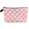 BOONEST Pink Checkered Makeup Cosmetic Bag Girly Aesthetic Cute Pouch Organizer Small Compact Travel Mini Portable Beauty Toiletry Make Up Brush Storage Purse Case Women Teen Girl Waterproof Zipper