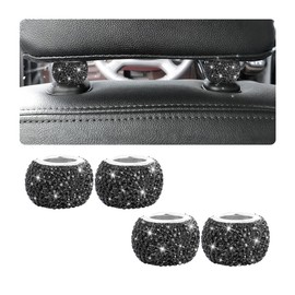 4 Pack Car Headrest Collars, Bling Car Head Rest Collars Rings Decor, Rhinestone Car Head Rest Collars, Diamond Interior Car Seat Accessory, Crystal Decoration Charms for Car SUV Truck (Black)