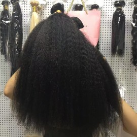 Raw Human Hair Kinky Curly Bundles Vietnamese Raw Hair Swiss Lace Frontal Vendor with hd 4*4 5*5 Closure Indian Curly Loose Deepstyle: all, color: Kinky Straight, Stretched Length: 18 in