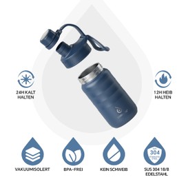 IDEUS Vacuum Insulated Water Bottle, 12 oz (360 ml) Stainless Steel Double Wall Bottle Metal Sports Canteen with Leak-Proof Screw Cap (Navy Blue)