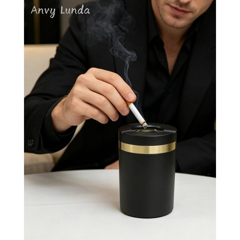 Twist to Open & Close Aluminum Ashtray, Sealed Windproof Smokeless