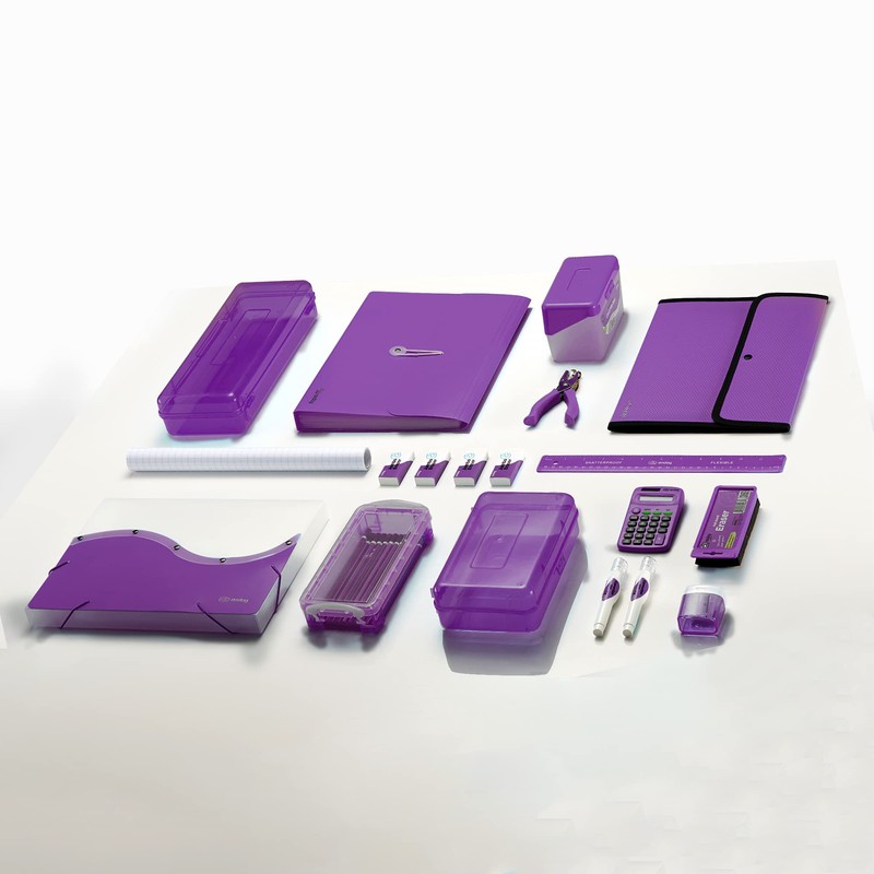 Enday Large Capacity Double Deck Pencil Box - Purple Plastic
