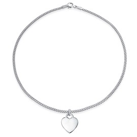 Tiny Delicate Minimalist Blank Flat Heart Anklet For Teen For Women .925 Sterling Silver 9 Inch Custom Engrave