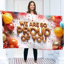 We Are So Proud Of You Banner - Congratulations Banner - Congratulations Decorations - Well Done - Happy Graduation for Prom - 5x3ft (White)