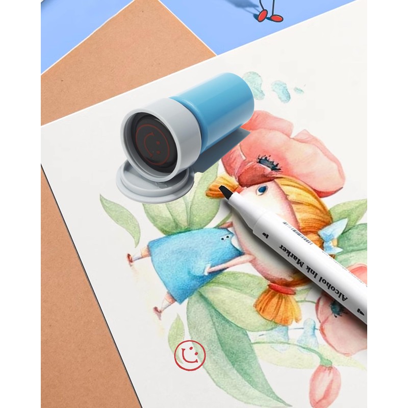 Round Teacher Stamp for Classroom - Smiley FACE Self-Inking Stamp-