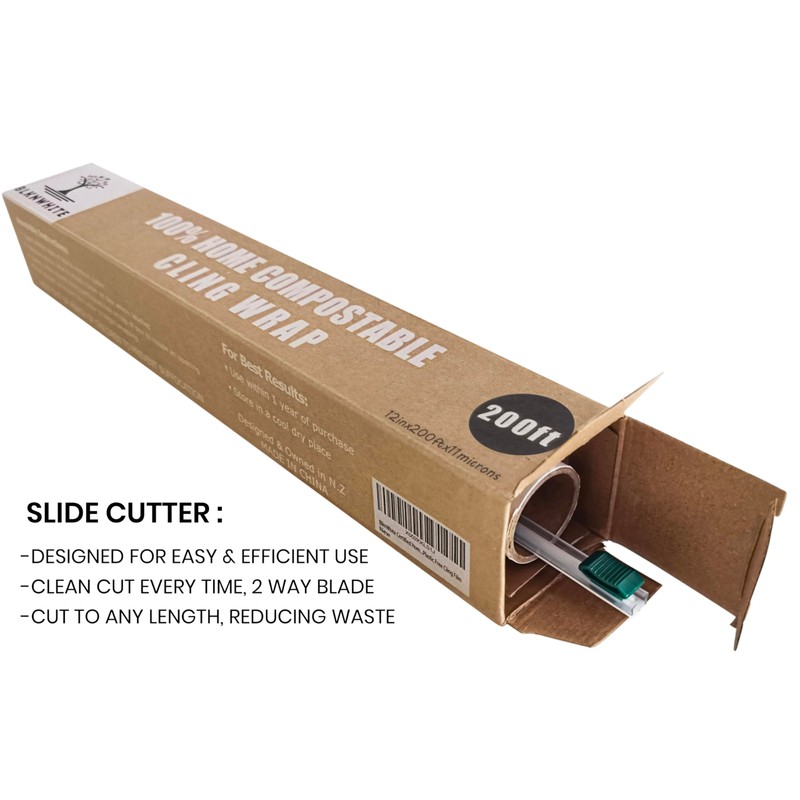 BlknWhite Certified Compostable Cling Wrap with Slide Cutter - 12"