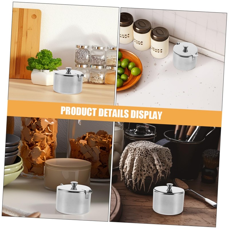 BIUDECO Stainless Steel Sugar Bowl with Lid Spoon Condiment Container