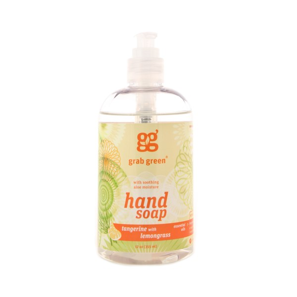 Grab Green Natural Hand Soap, Biodegradable, Plant-based Tangerine with Lemongrass, 12 Ounce Bottle