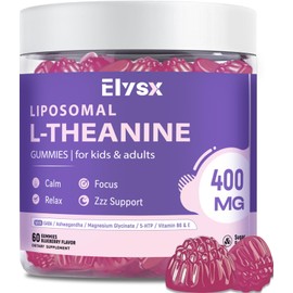Elysx Liposomal L Theanine Gummies, Chewable L-Theanine 400mg with GABA Supplement for Kids & Adults, Stress Relief, zzZ and Relaxation, Focus Support, Natural Blueberry Flavor, 60 Count
