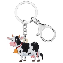 NEWEI Acrylic Cartoon Dairy Milk Cow Keychains Rings Farm Animal Jewelry Handbag Purse Car Charms Gift For Women Girls, White, Medium