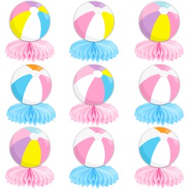 12pcs Pink Beach Ball Party Honeycomb Centerpieces for Girls Summer Beach Birthday Party Decorations for Table Beach Ball Theme Centerpiece for Summer Pool Theme Party Baby Shower Supplies