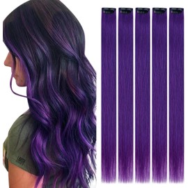 RUNATURE Clip in Hair Extensions Human Hair Purple Human Hair Extensions Clip in Dark Purple Clip on Human Hair Extensions Lace Base Purple Clip in Extensions Party 20 Inch 25g 5pcs