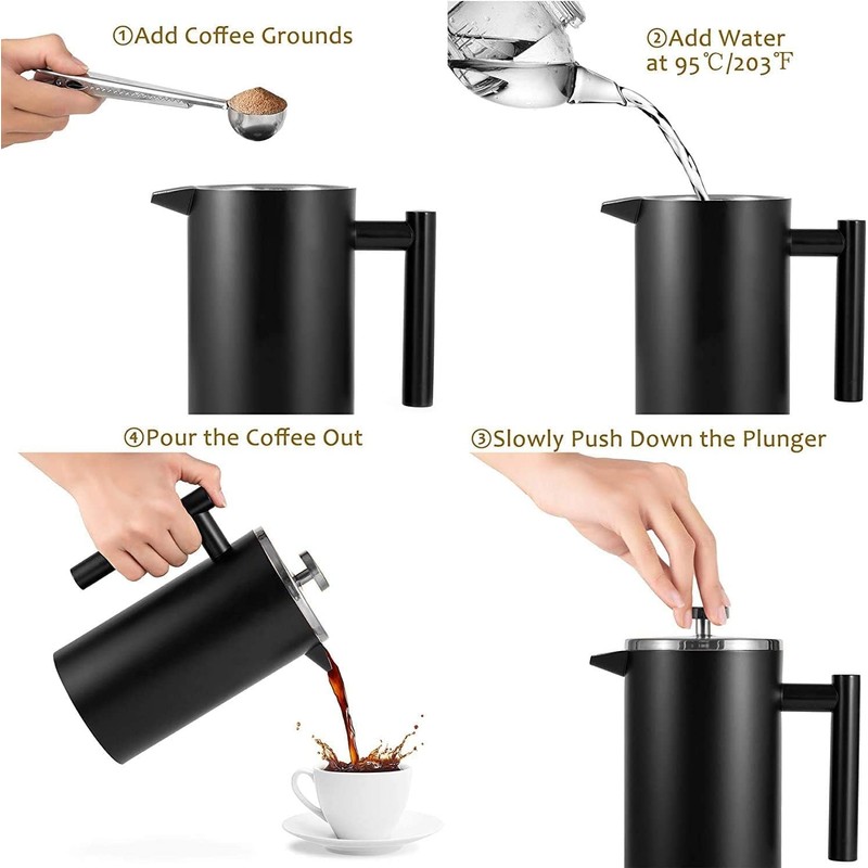 MaxMiuly Cafetiere 4 Cup Stainless Steel French Press Double Walled