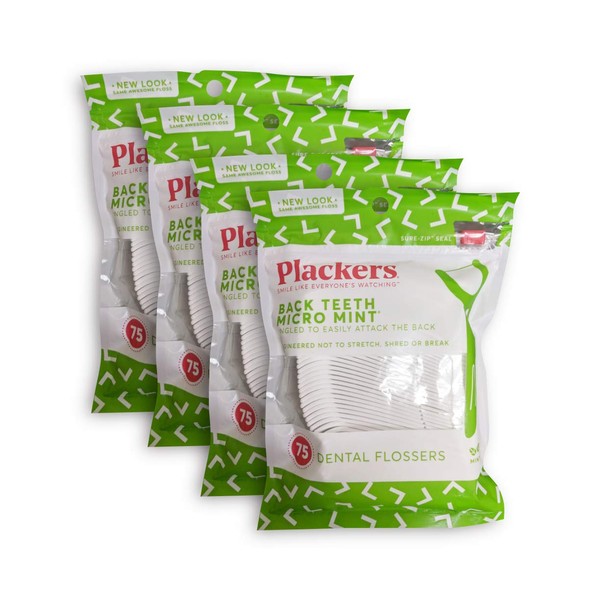 PLACKERS Right Angle Easy Flossing, Mint 75 ea (Pack of 4)
