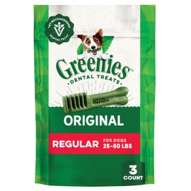 Greenies Veterinarian-Recommended Adult Natural Dental Dog Treats Regular Size, Original Flavor, 3 oz. Pack, 3 Count