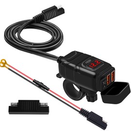 Motorcycle USB Charger, QC3.0 Quick Charge 12v USB Socket, and 6-30V LED Voltmeter, Waterproof Motorbike Phone Charger for Motorbike/Car/Boat/Campervan/Caravan