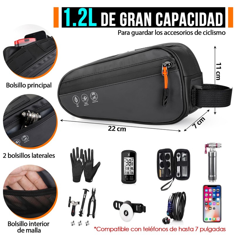 WOTOW Bolsa Triangular para Bicicleta, Bolsa Impermeable Triángulo para Cuadro