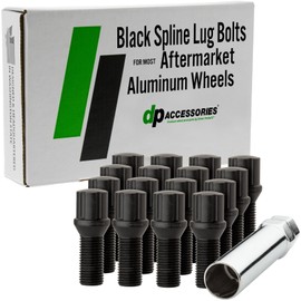 DPAccessories Black M14x1.50 Lug Bolts for Aftermarket Wheels | Spline Bolt | 27mm Shank | Set of 16 | BS27K5HE-BK04016