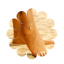 Yheakne Boho Layered Moon Ankle Bracelet Gold Satellite Chain Anklet Bracelet Vintage Crescent Anklet Chain Personlized Summer Foot Chain Jewelry for Women and Girls Gifts