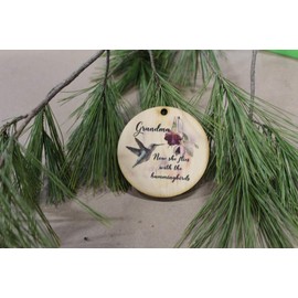 Grandma Christmas Ornament Wood Slice Grandmother Hummingbird Memorial Keepsake In Remembrance Keychain Now She Flies Wood Circle Sign Gift