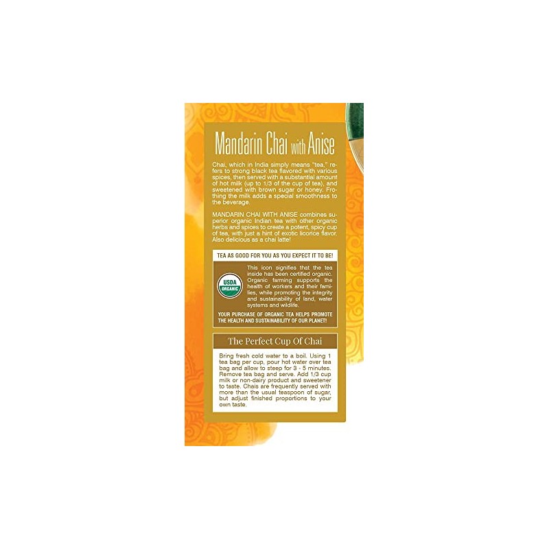 Davidson's Organics, Mandarin Chai w/Anise, 25-count Tea Bags, Pack of