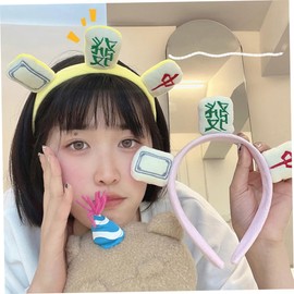 BIUDECO 4pcs Creative Mahjong Makeup Hairbands Fun Face Wash Headbands for Parties Daily Use Photo Props Durable Safe Hair Decor for Women Random Color