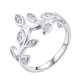 starchenie 925 Sterling Silver Leaf Ring Women Tree Vine Band Ring Cubic Zirconia, Engagement Ring for Love