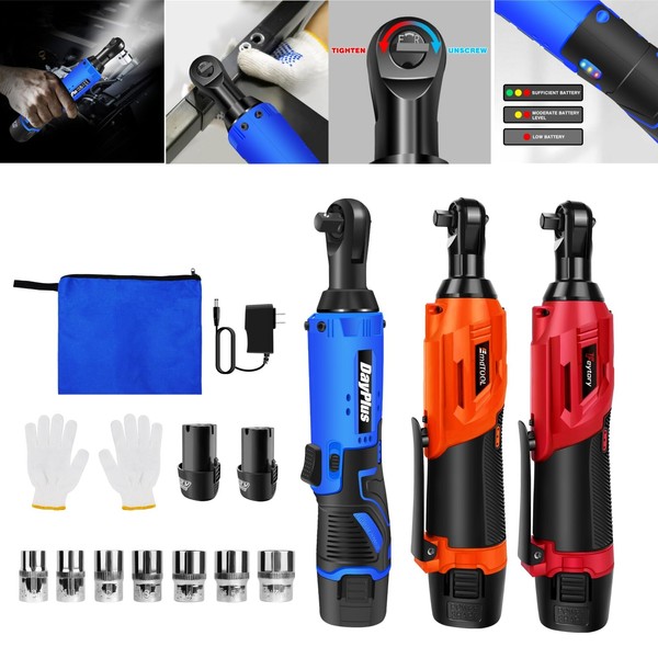 Xinng 3/8" Electric Ratchet Wrench, 2300 RPM 12V Cordless Battery