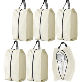 CJWLKJ 5Pcs Large Travel Shoe Bags Portable Travel Gifts Shoe Organizer with Zipper Closure, Waterproof Nylon Shoe Storage Organizer with Handle Travel Bags for Men and Women, Beige