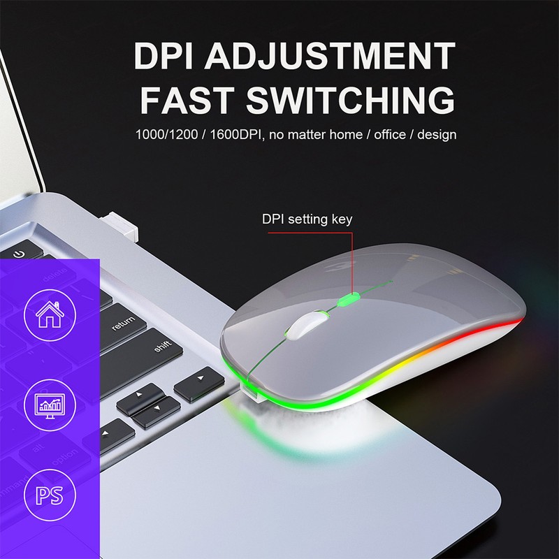 HXSJ Wireless Mouse Rechargeable for Windows/XP/Vista/Me 2.4G Colorful Light Office