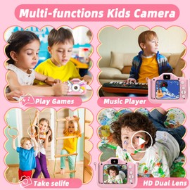 Kids Camera for Girls Boys Toddlers Childrens Age 3-8 Digital Selfie with 64GB Card for Son Daughter Grandson Granddaughter Christmas Birthday Gifts