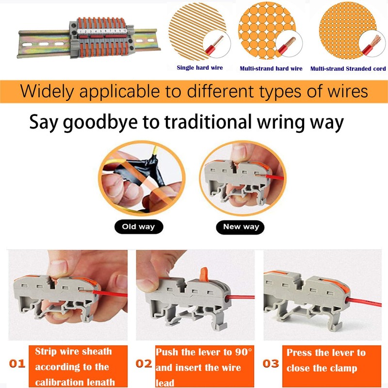 CTRICALVER DIN Rail Kit 10 Orange Terminal Blocks with Marking