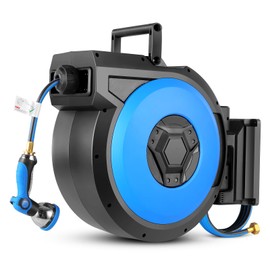 125FT+6.6FT Retractable Garden Hose Reel, 1/2" Heavy Duty Hose Reel Wall Mount, with 10- Function Sprayer Nozzle, Slow Return/Any Length Lock/Auto Rewind/180°Swivel Bracke