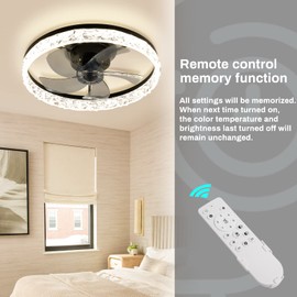 FRIXCHUR 20" Modern Ceiling Fans with Lights and Remote Dimmable Low Profile Ceiling Fans Indoor Flush Mount Ceiling Fan for Bedroom Living Room Kitchen(Black 6 Speeds 3 Colors Change)