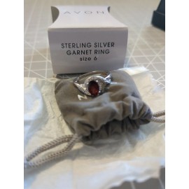 Avon Sterling Silver Garnet  Accent Ring Size 6