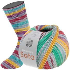 LANA GROSSA Meilenweit Seta, high-quality sock yarn with silk content, machine washable, hand knitting yarn, 55% virgin wool (merino), polyamide and silk, 100 g wool for knitting and crochet, 400 m