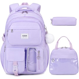 ACESAK Backpack for Girls - Girls Backpack with Lunch Bag & Pencil Pouch for Teen Kids Laptop Backpack for Women, Elementary Middle High School Bookbag Travel Daypack (Purple)