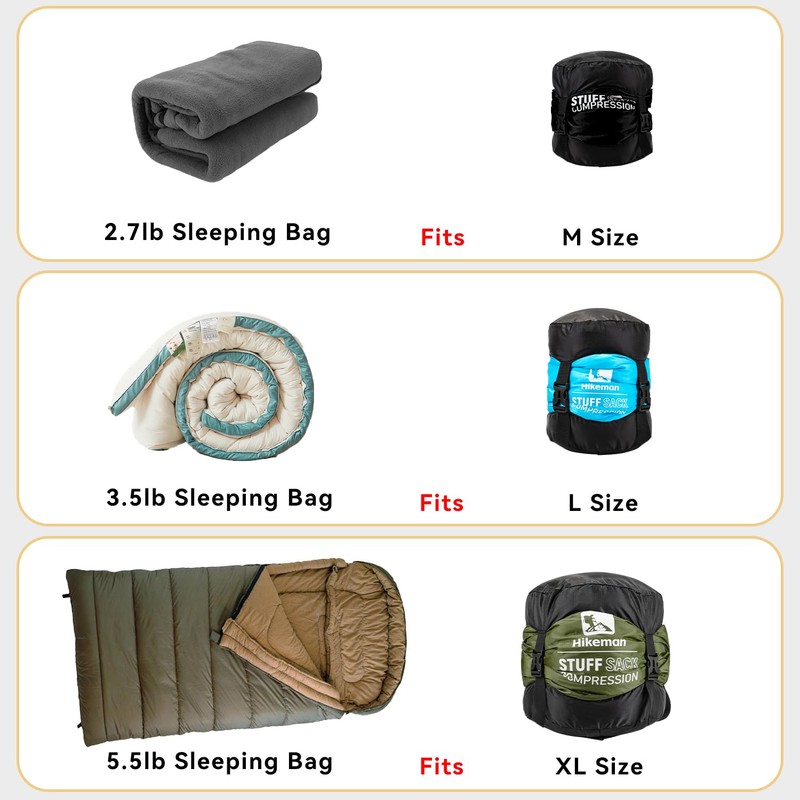 HIKEMAN Compression Sack, 50% More Storage! 12L/19L/32L/46L/53L Compression Stuff Sack,